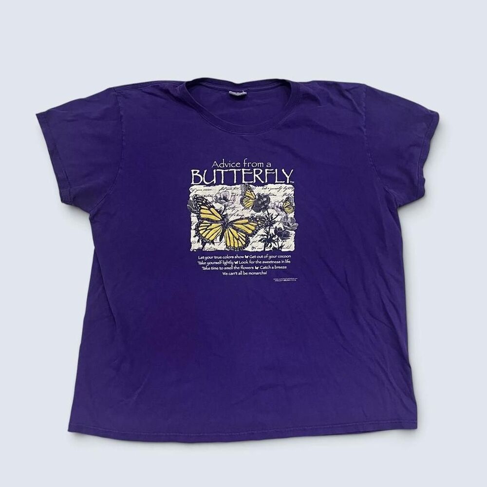 Vintage Advice From A Butterfly Purple Graphic T-Shirt Size L Y2K